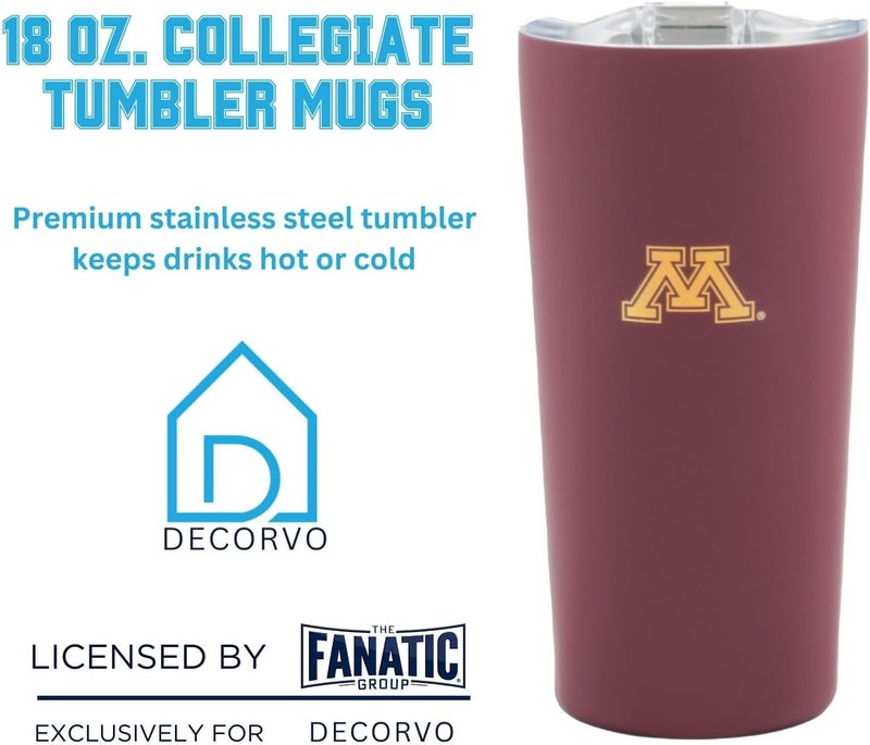 Decorvo Officially Licensed Collegiate Stainless Steel Tumbler - Double Walled Insulated Travel Tumbler with Slide Lid - 18 oz (Minnesota) - Image 2